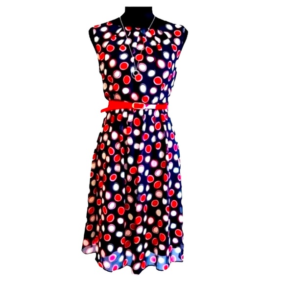 DRESSBARN ~ Women’s red white and blue dress with red skinny belt size 4 - Picture 1 of 6